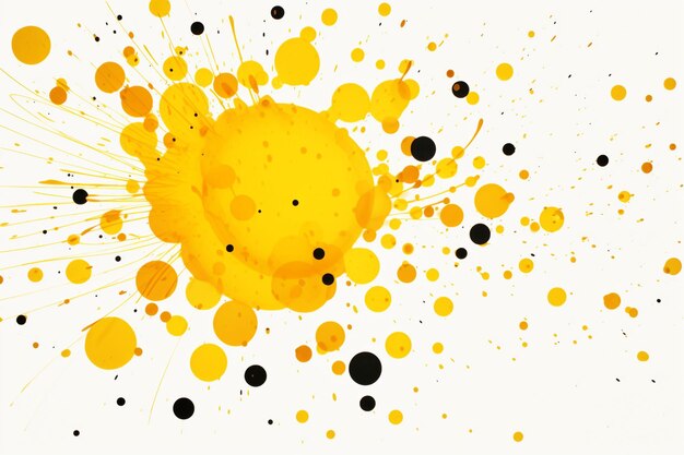 Photo yellow ink splatter dotted isolated in white background and copy space