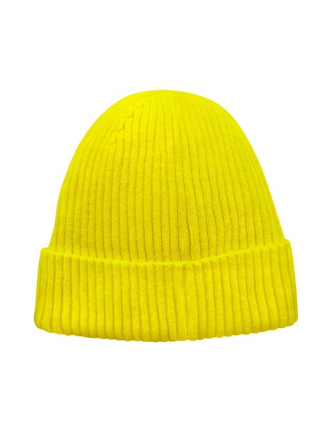 Yellow knit hat isolated on white background