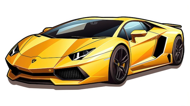 Yellow Lamborghini cartoon vector sticker with diecut and white background