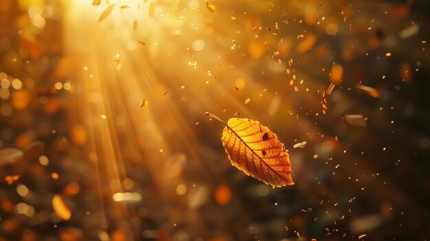 Photo a yellow leaf in the sunlight with the sun behind it