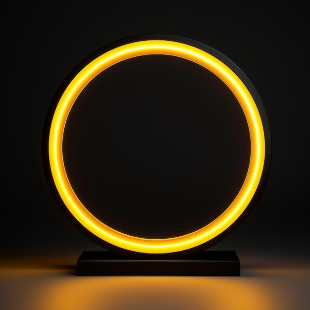 Yellow LED Minimalistic Round Picture Frame Minimalistic Ring with Realistic Texture Square Digital Illustration Ai Generated Empty Circle on Black Background