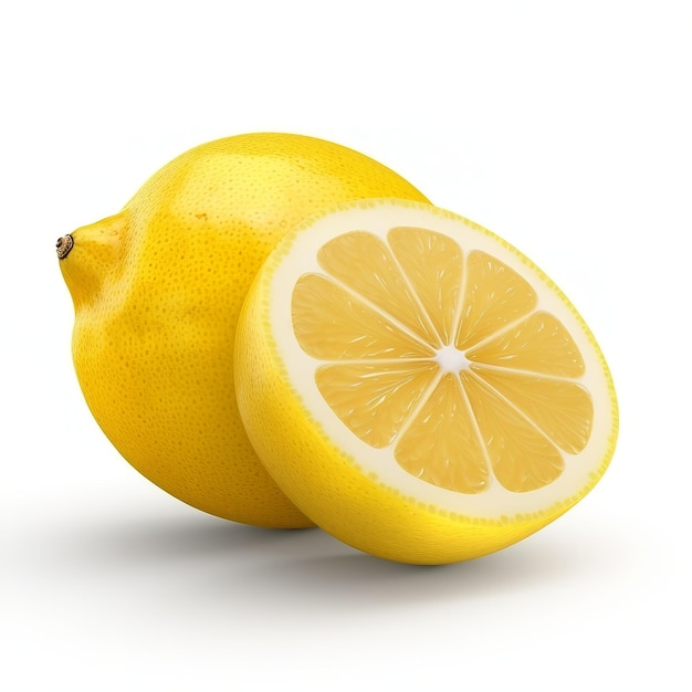 yellow lemon with slice isolated on white background