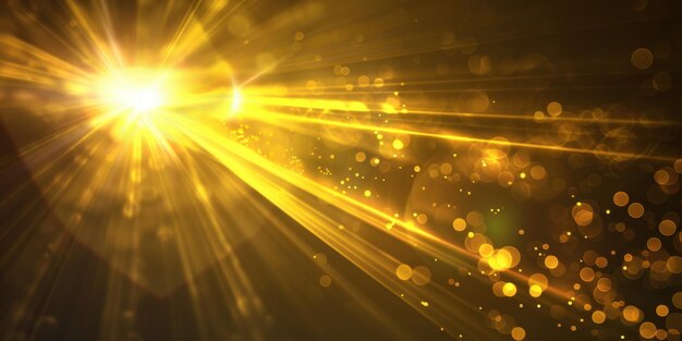 Photo yellow lens flare overlay on abstract dark background