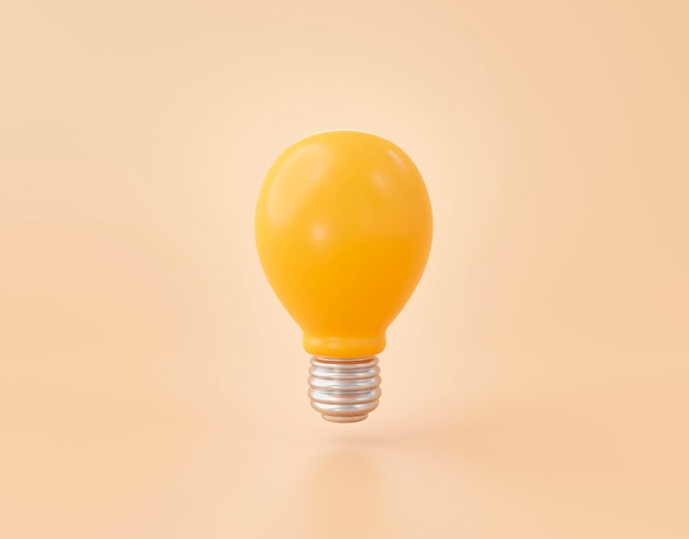 Yellow light bulb idea thinking or solution business concept icon or symbol on yellow background 3d rendering