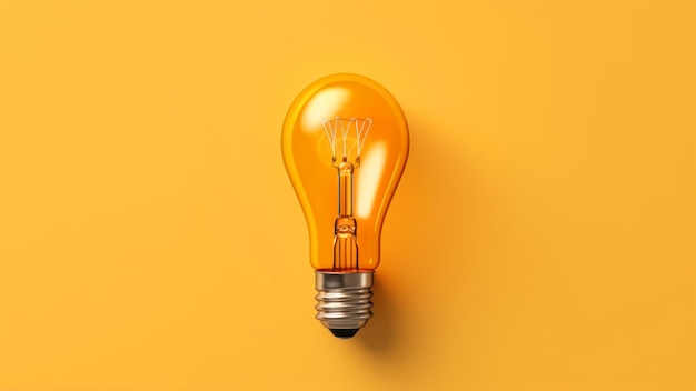 A yellow light bulb with a black cap on a yellow background.