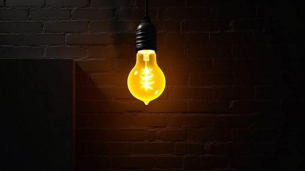 Yellow lighting bulb on dark background Illustration AI GenerativexA