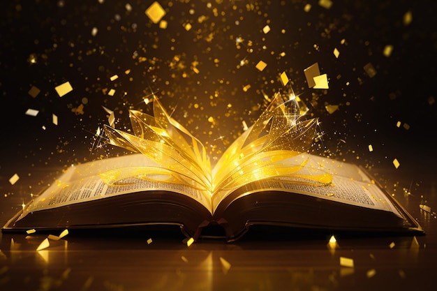 Yellow lights and sparkles coming from an open book