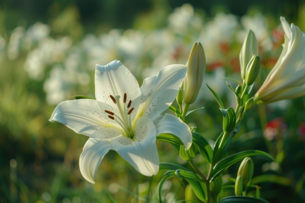 Yellow lilies in beautiful garden setting