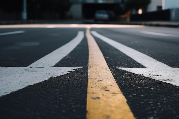 Yellow line painted on a street indicating a no parking zone Generative AI