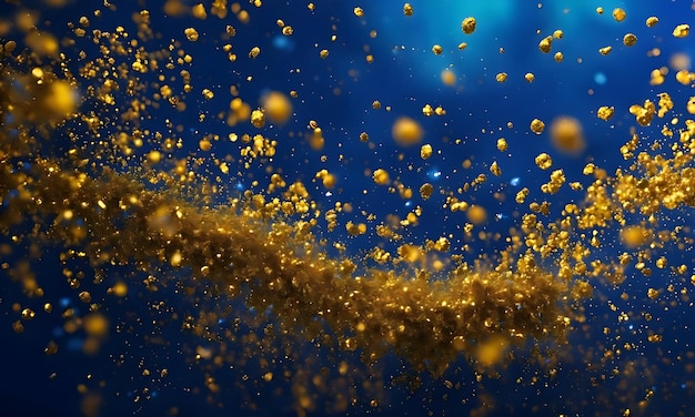 a yellow liquid is falling down on a blue background