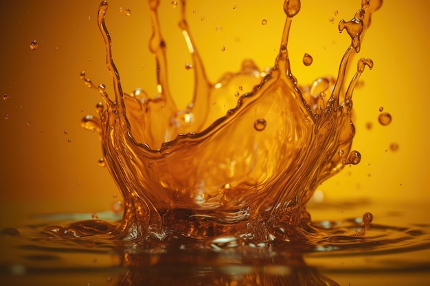 A yellow liquid splashing into a pool of water.