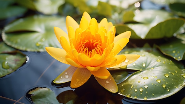 Photo yellow lotus or water lily in pond