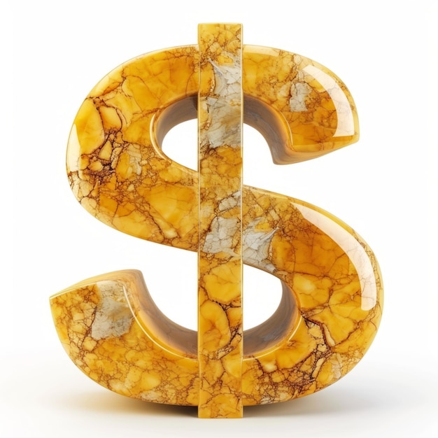 Yellow marble dollar sign on white background