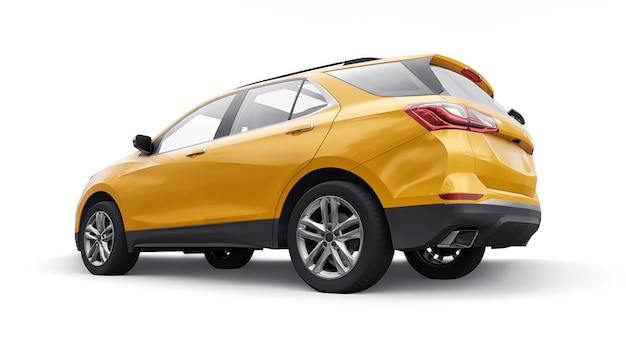 Yellow midsize city SUV for a family on a white background 3d rendering