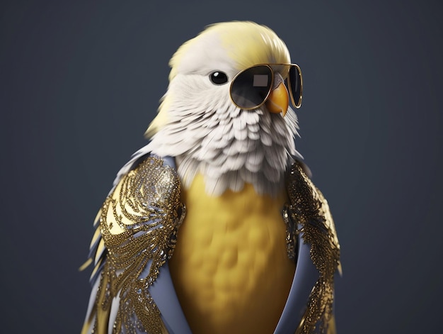 Yellow model budgie in fashion jacket and tie Generative AI