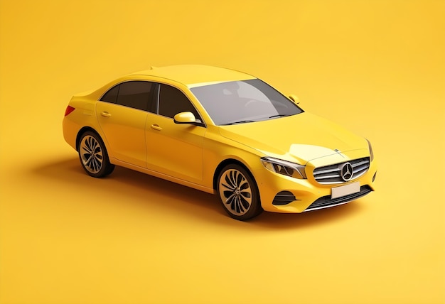 Yellow modern car on yellow background for various design concepts