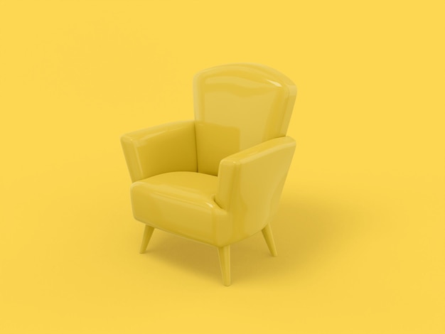 Yellow mono color armchair on a yellow solid background Minimalistic design object 3d rendering icon ui ux interface element