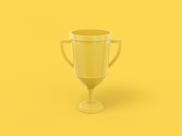 Yellow mono color winner cup on yellow solid background Minimalistic design object 3d rendering icon ui ux interface element