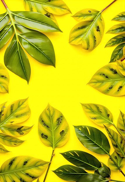 Photo yellow monstera leaves on a vibrant yellow background