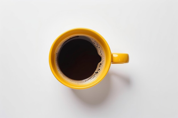 Yellow mug isolated on white background View from above Coffee mug tea cup High quality photo