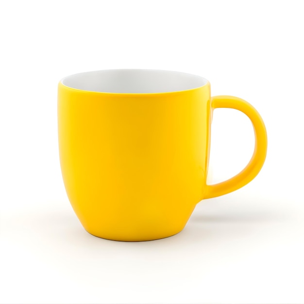 Yellow mug isolated on a white background with copy space