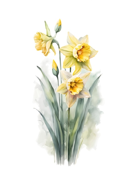 Yellow narcissus flower on white background isolated object holiday card