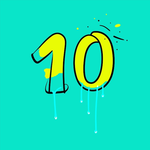 a yellow number 10 is drawn on a blue background