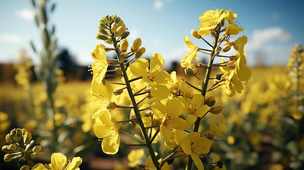 Yellow oil rape seeds in bloom Field of rapeseed plant for green energy