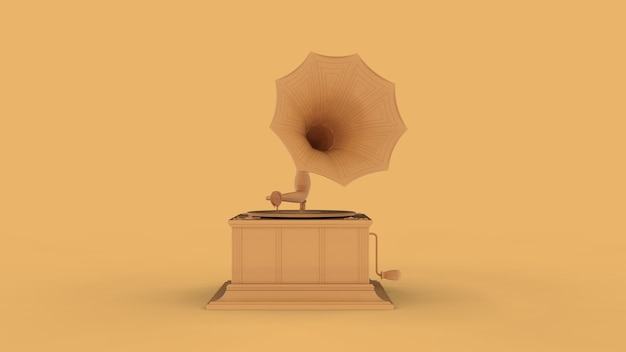 Yellow old retro gramophone isolated on yellow