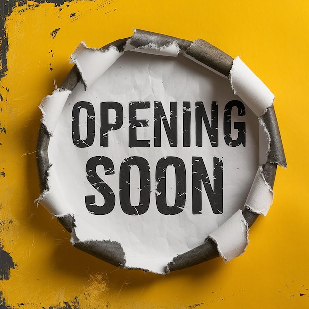 Yellow Opening Soon Template With Torn Paper Effect Generated With AI