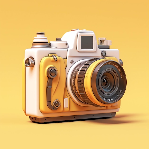 A yellow and orange camera with the word camera on it.