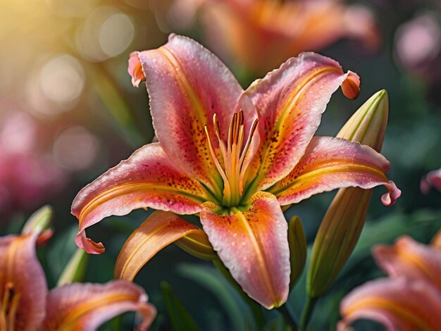 Photo a yellow and orange lily with the sun shining on it