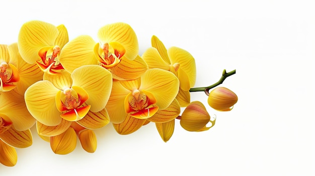 Yellow orchid flowers on a white background Banner Generative AI