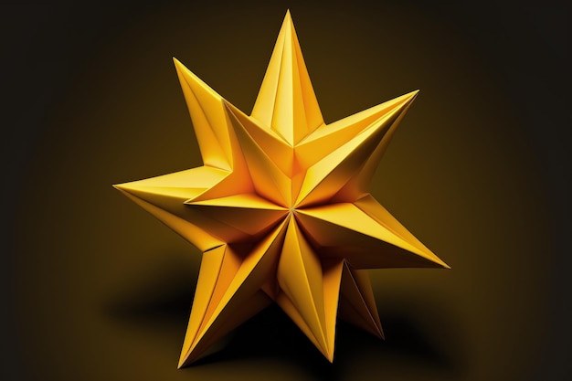 Yellow Paper Origami Star On Black Background