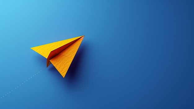 Yellow paper plane on blue background Business competition conceptYellow paper plane on blue backgro