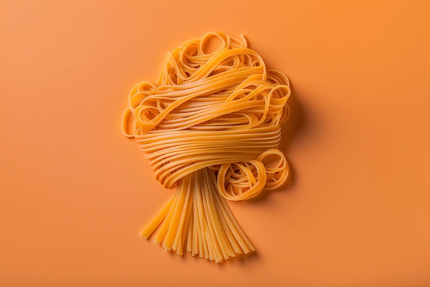 A yellow pasta with spaghetti on a yellow background