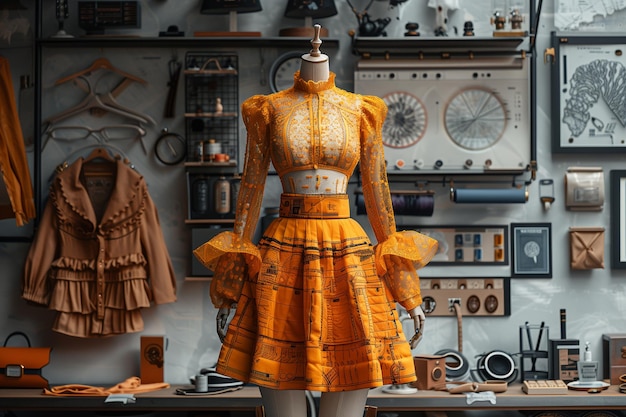 Yellow Patterned Dress Displayed In A Boutique