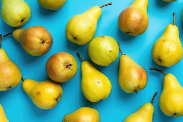 Yellow pears on a blue background AI