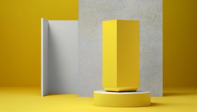 Yellow pedestal display in minimalist room interior design