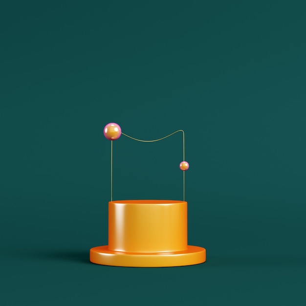 Yellow pedestal with spheres on dark green