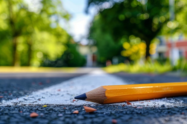 Photo a yellow pencil lying on a road