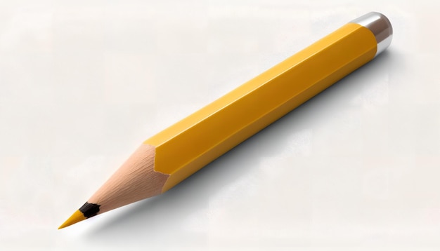 A yellow pencil with a black spot on the end is laying on a white surface.