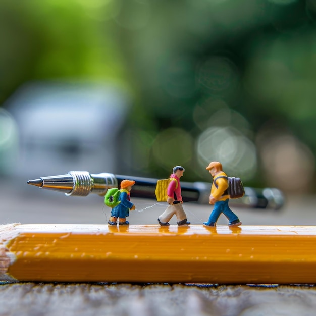 a yellow pencil with a group of people on it