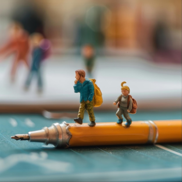 Photo a yellow pencil with a man on it and a book on the top