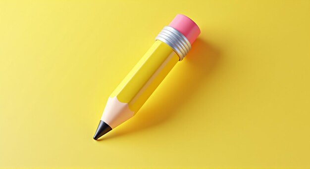 a yellow pencil with a pink stripe is sitting on a yellow table