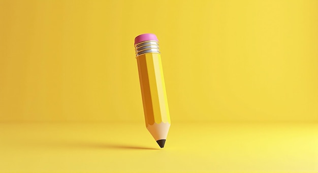 a yellow pencil with a purple cap is in a yellow background