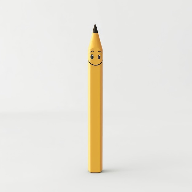 A yellow pencil with a smiley face drawn on it