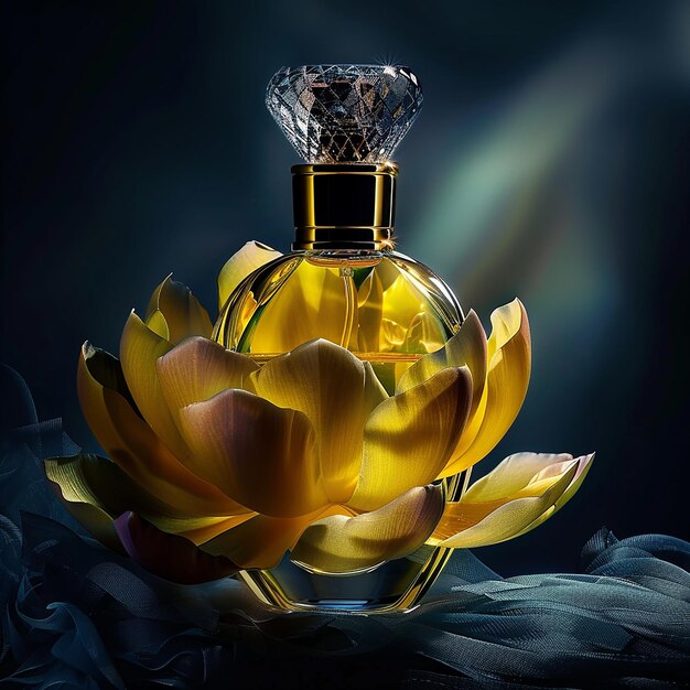 Yellow Perfume Bottle Wrapped in a Huge Floral Arrangement