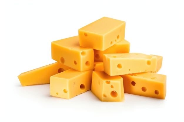 Yellow pieces of cheese isolated on a white background