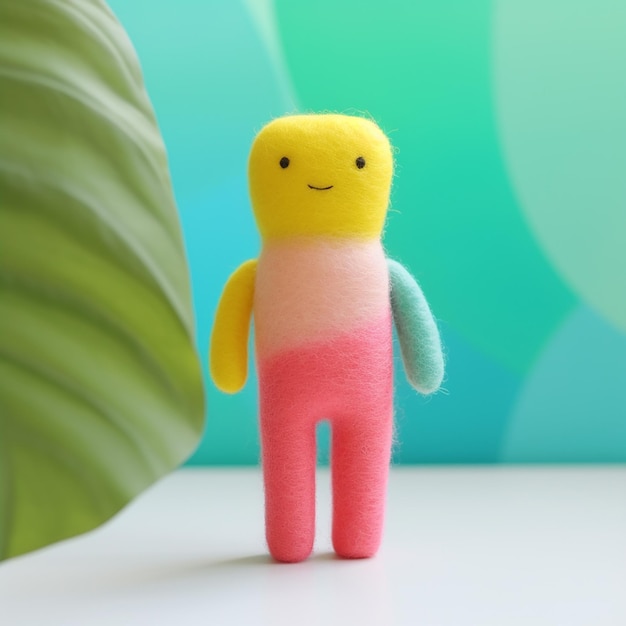 a yellow and pink toy with a smiley face on it